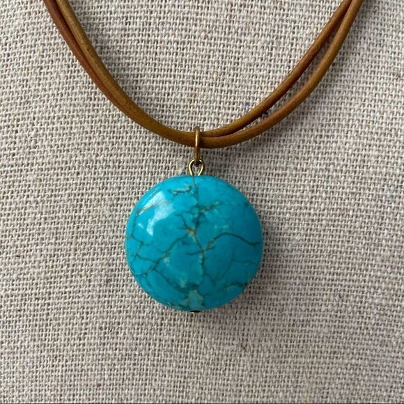 Athens Protasis Boho Choker Necklace with Round Turquoise Pendant Made in Athens - Picture 3 of 4